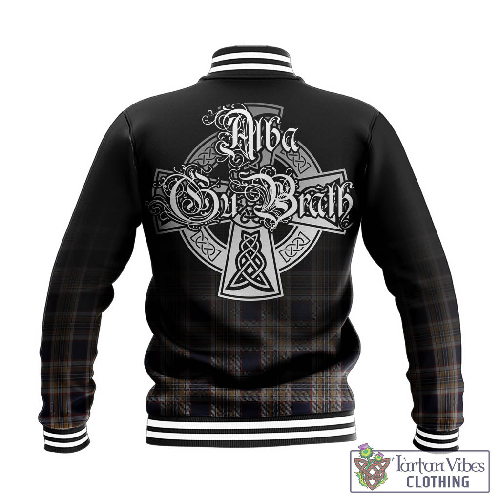 Tartan Vibes Clothing Stewart Navy Tartan Baseball Jacket Featuring Alba Gu Brath Family Crest Celtic Inspired