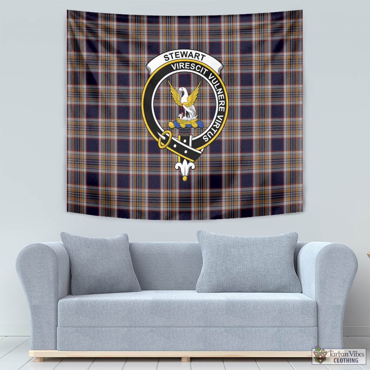 Tartan Vibes Clothing Stewart Navy Tartan Tapestry Wall Hanging and Home Decor for Room with Family Crest