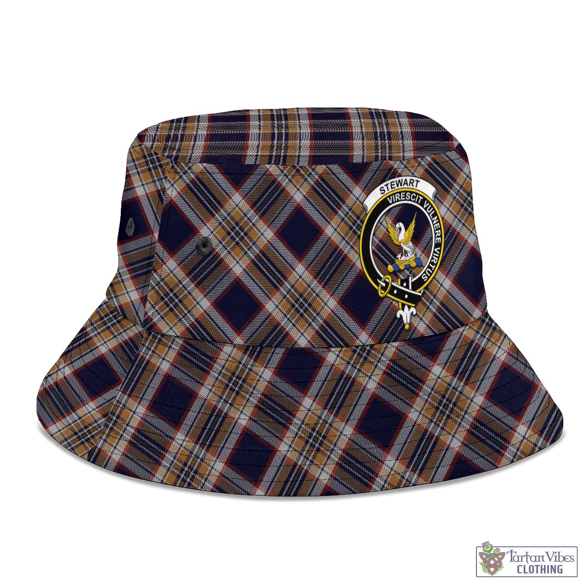 Tartan Vibes Clothing Stewart Navy Tartan Bucket Hat with Family Crest