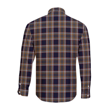 Stewart Navy Tartan Long Sleeve Button Up Shirt with Family Crest