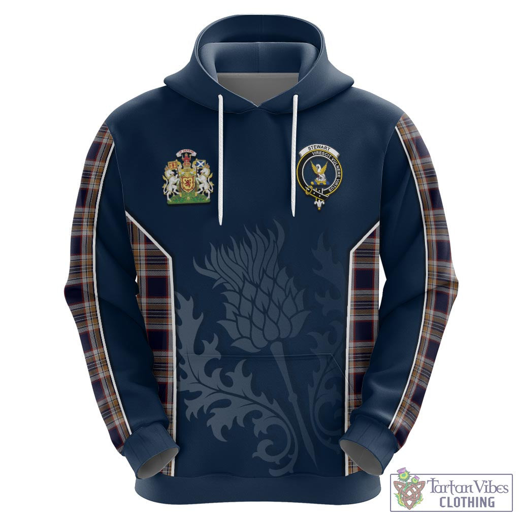 Tartan Vibes Clothing Stewart Navy Tartan Hoodie with Family Crest and Scottish Thistle Vibes Sport Style