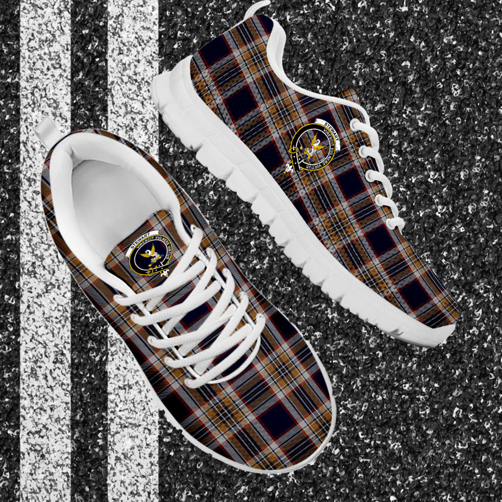 Stewart Navy Tartan Sneakers with Family Crest - Tartan Vibes Clothing