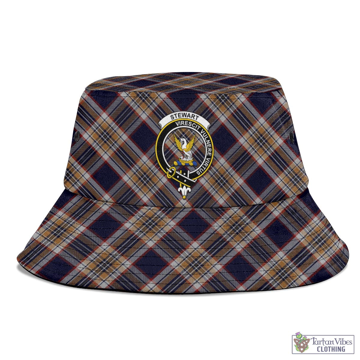 Tartan Vibes Clothing Stewart Navy Tartan Bucket Hat with Family Crest