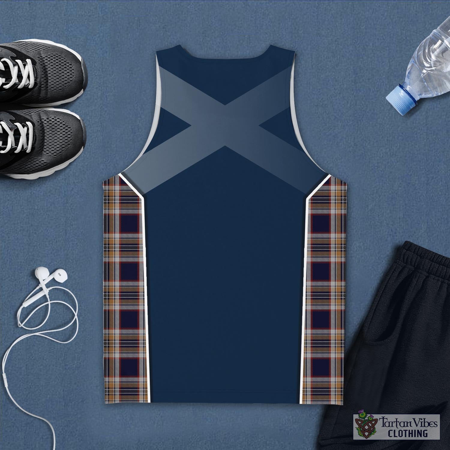 Tartan Vibes Clothing Stewart Navy Tartan Men's Tanks Top with Family Crest and Scottish Thistle Vibes Sport Style