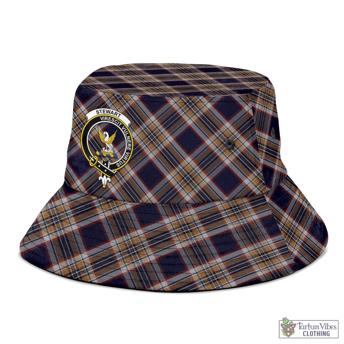 Tartan Vibes Clothing Stewart Navy Tartan Bucket Hat with Family Crest