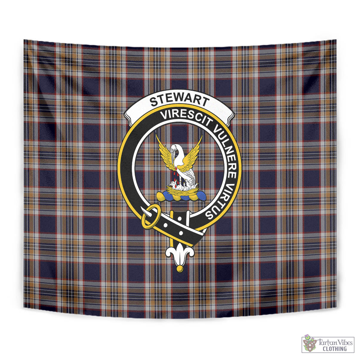 Tartan Vibes Clothing Stewart Navy Tartan Tapestry Wall Hanging and Home Decor for Room with Family Crest