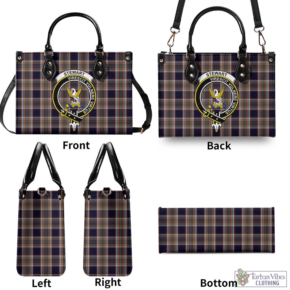 Tartan Vibes Clothing Stewart Navy Tartan Luxury Leather Handbags with Family Crest