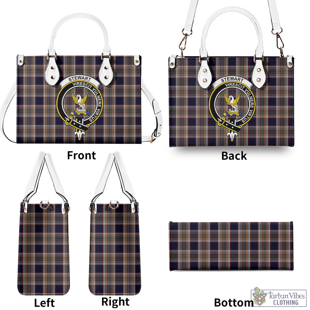 Tartan Vibes Clothing Stewart Navy Tartan Luxury Leather Handbags with Family Crest