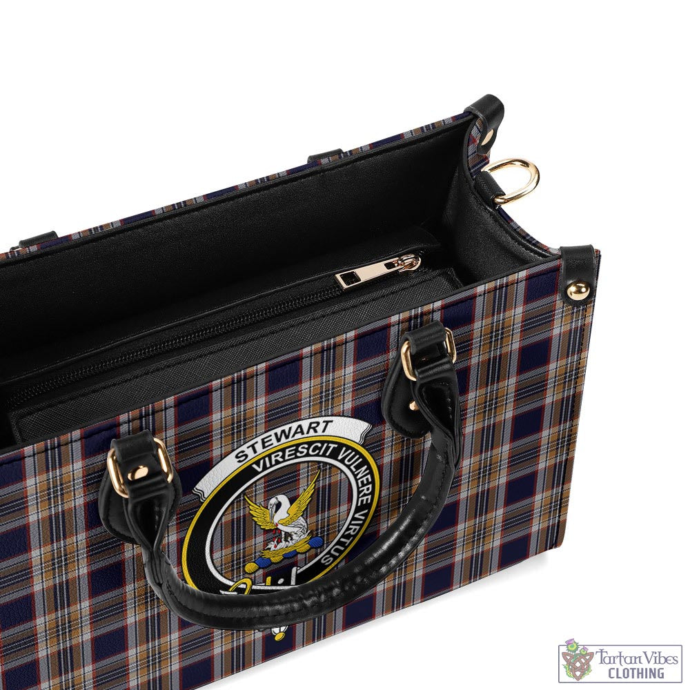 Tartan Vibes Clothing Stewart Navy Tartan Luxury Leather Handbags with Family Crest