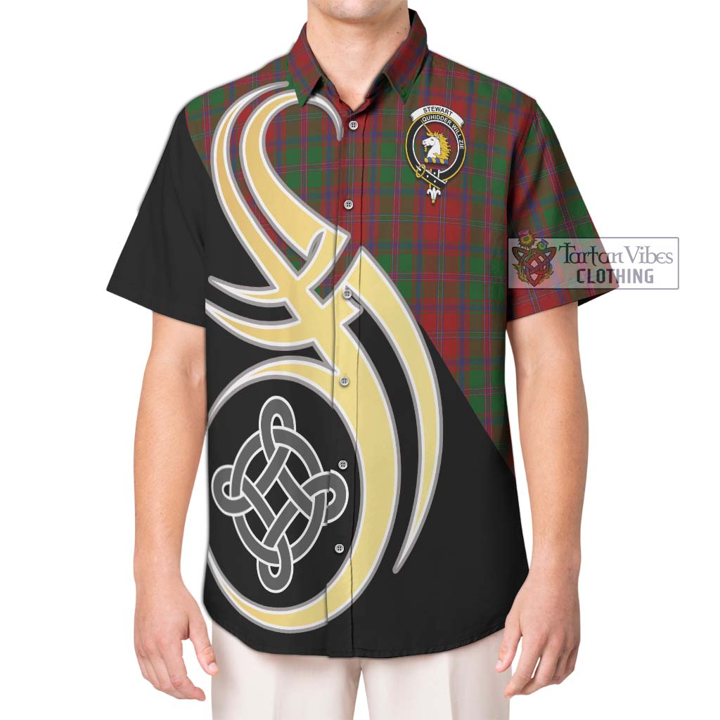 Stewart (Stuart) of Appin Tartan Short Sleeve Button Shirt with Family Crest and Celtic Symbol Style Kid - Tartan Vibes Clothing