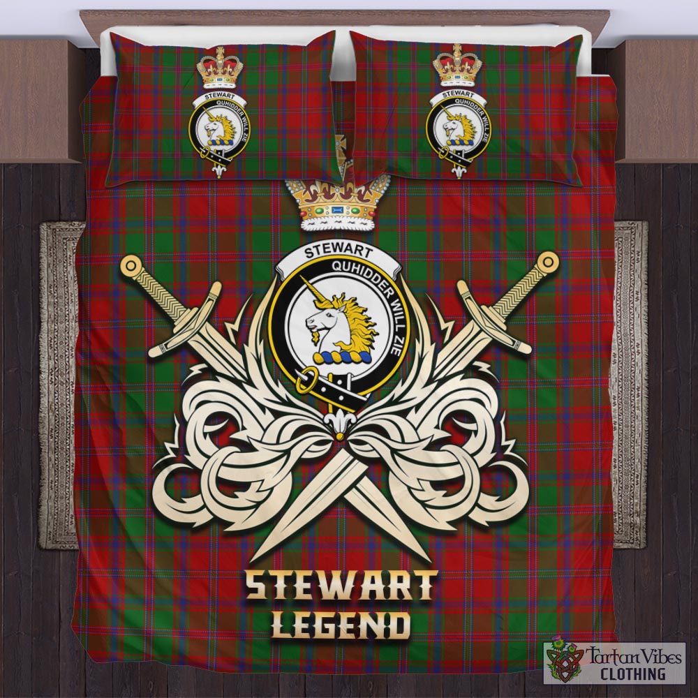 Tartan Vibes Clothing Stewart of Appin Tartan Bedding Set with Clan Crest and the Golden Sword of Courageous Legacy