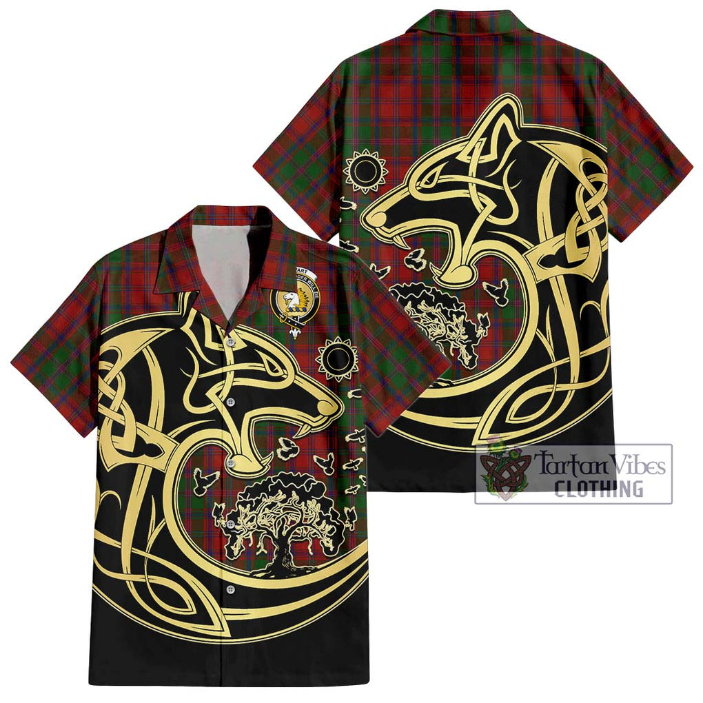 Stewart (Stuart) of Appin Tartan Short Sleeve Button Shirt with Family Crest Celtic Wolf Style Kid - Tartan Vibes Clothing