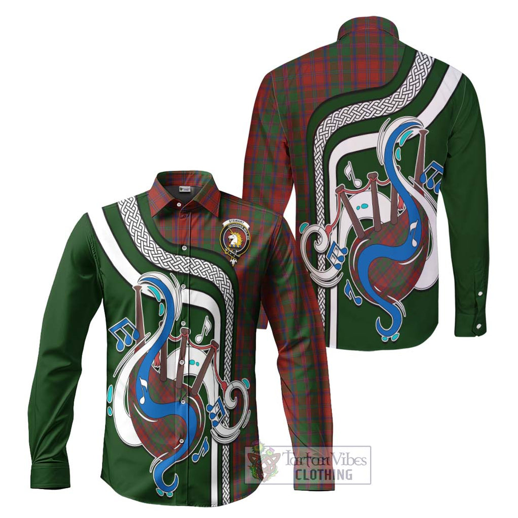 Stewart (Stuart) of Appin Tartan Long Sleeve Button Shirt with Epic Bagpipe Style Men's Shirt S - Tartanvibesclothing Shop