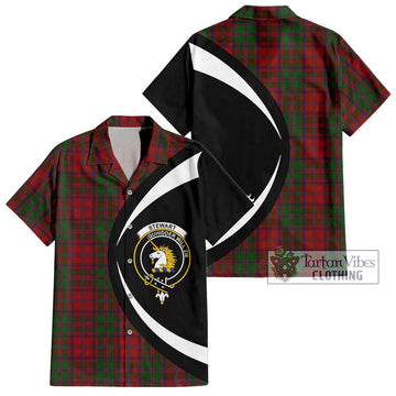 Stewart (Stuart) of Appin Tartan Short Sleeve Button Up with Family Crest Circle Style