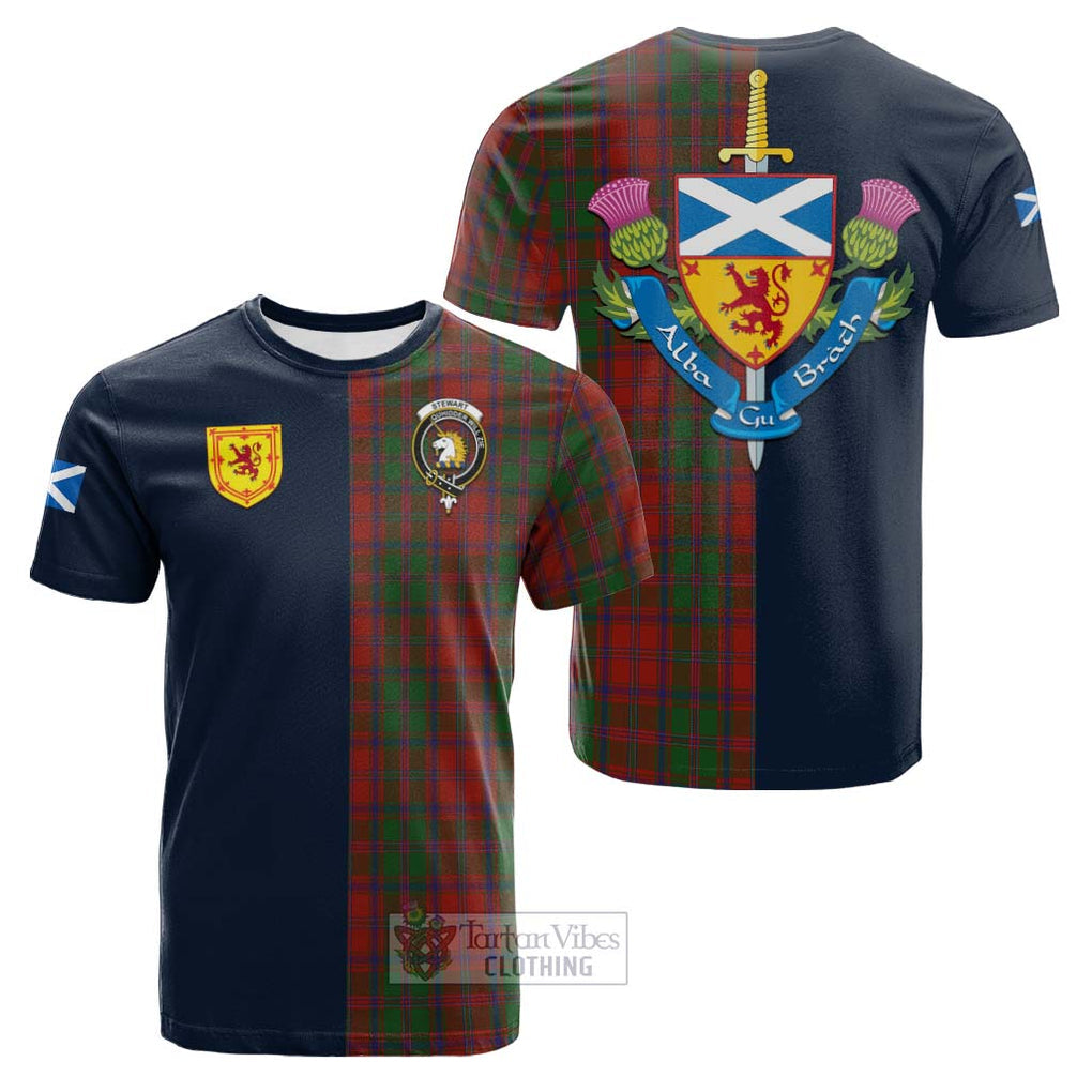 Tartan Vibes Clothing Stewart of Appin Tartan Cotton T-shirt with Scottish Lion Royal Arm Half Style