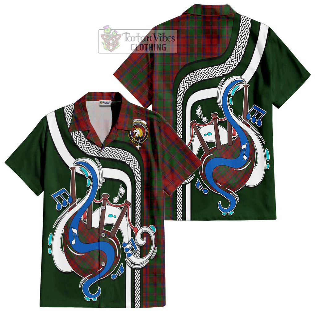 Stewart (Stuart) of Appin Tartan Short Sleeve Button Shirt with Epic Bagpipe Style Kid - Tartanvibesclothing Shop