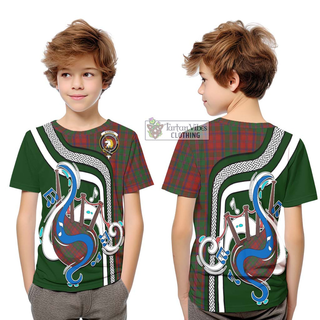 Tartan Vibes Clothing Stewart of Appin Tartan Kid T-Shirt with Epic Bagpipe Style