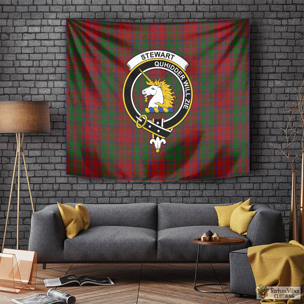 Tartan Vibes Clothing Stewart of Appin Tartan Tapestry Wall Hanging and Home Decor for Room with Family Crest