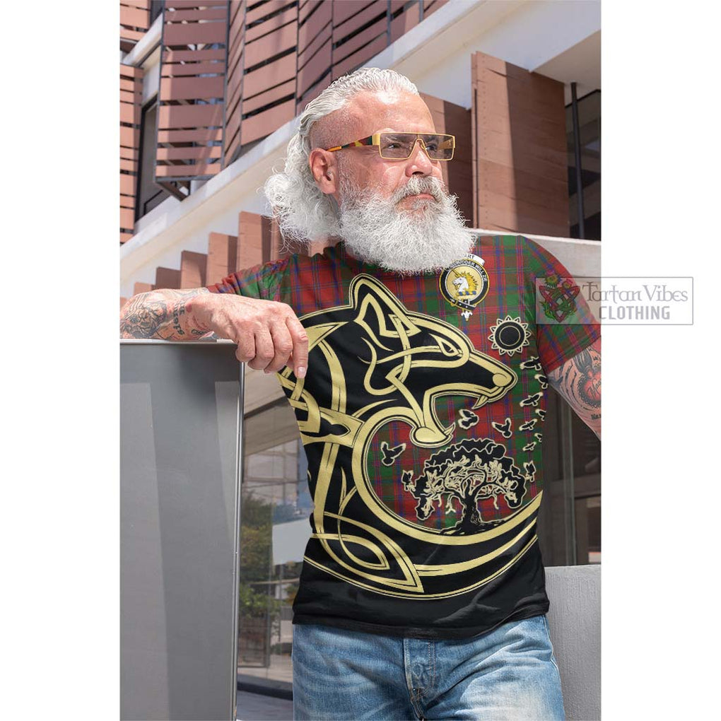 Tartan Vibes Clothing Stewart of Appin Tartan Cotton T-shirt with Family Crest Celtic Wolf Style