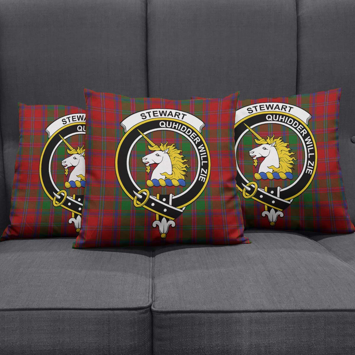 Stewart of Appin Tartan Pillow Cover with Family Crest Square Pillow Cover - Tartanvibesclothing