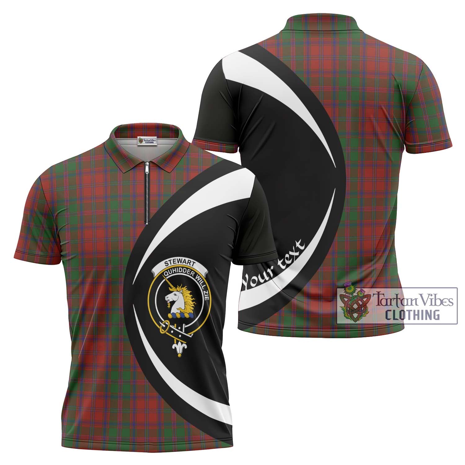 Tartan Vibes Clothing Stewart of Appin Tartan Zipper Polo Shirt with Family Crest Circle Style