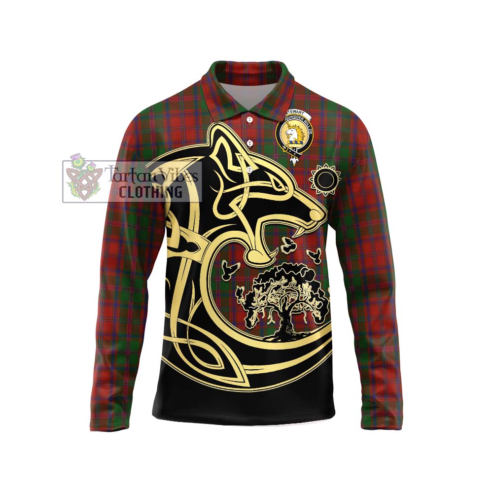 Stewart (Stuart) of Appin Tartan Long Sleeve Polo Shirt with Family Crest Celtic Wolf Style Unisex - Tartanvibesclothing Shop