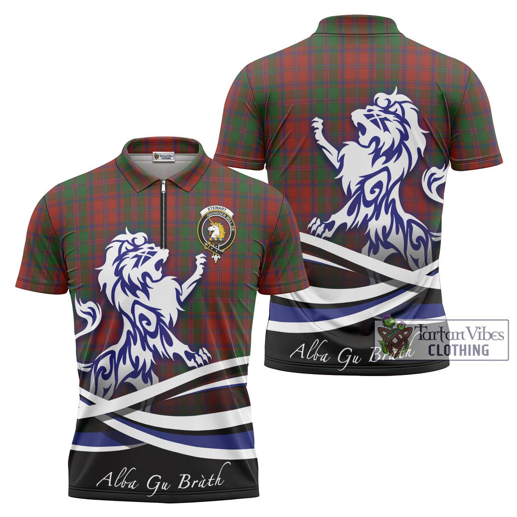 Stewart (Stuart) of Appin Tartan Zipper Polo Shirt with Alba Gu Brath Regal Lion Emblem Unisex - Tartanvibesclothing Shop