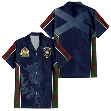 Stewart (Stuart) of Appin Tartan Short Sleeve Button Up Shirt with Family Crest and Scottish Thistle Vibes Sport Style