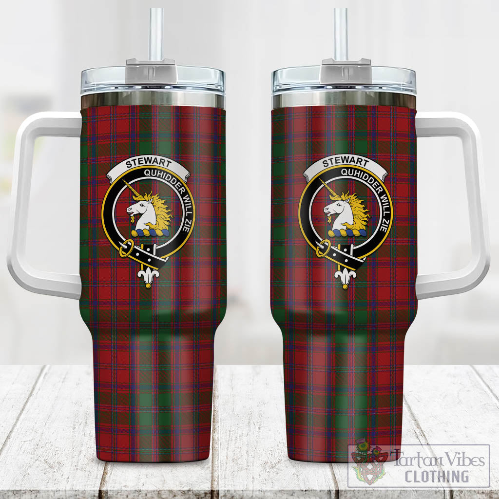 Tartan Vibes Clothing Stewart of Appin Tartan and Family Crest Tumbler with Handle