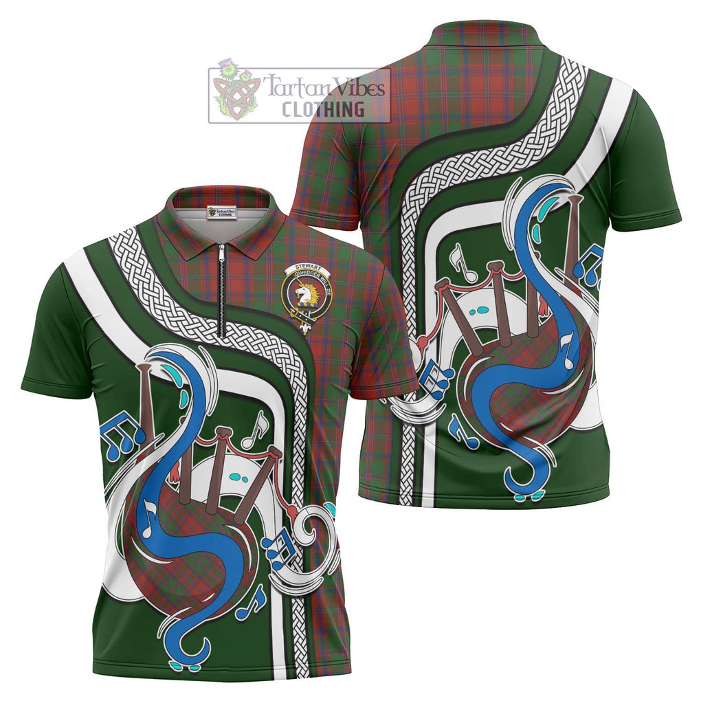 Stewart (Stuart) of Appin Tartan Zipper Polo Shirt with Epic Bagpipe Style Unisex - Tartanvibesclothing Shop