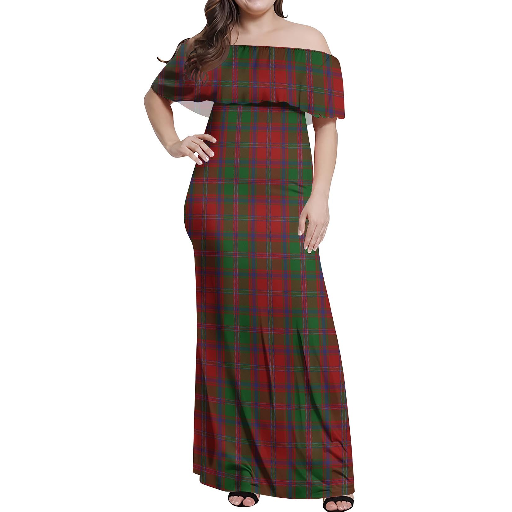 Stewart of Appin Tartan Off Shoulder Long Dress Women's Dress - Tartanvibesclothing