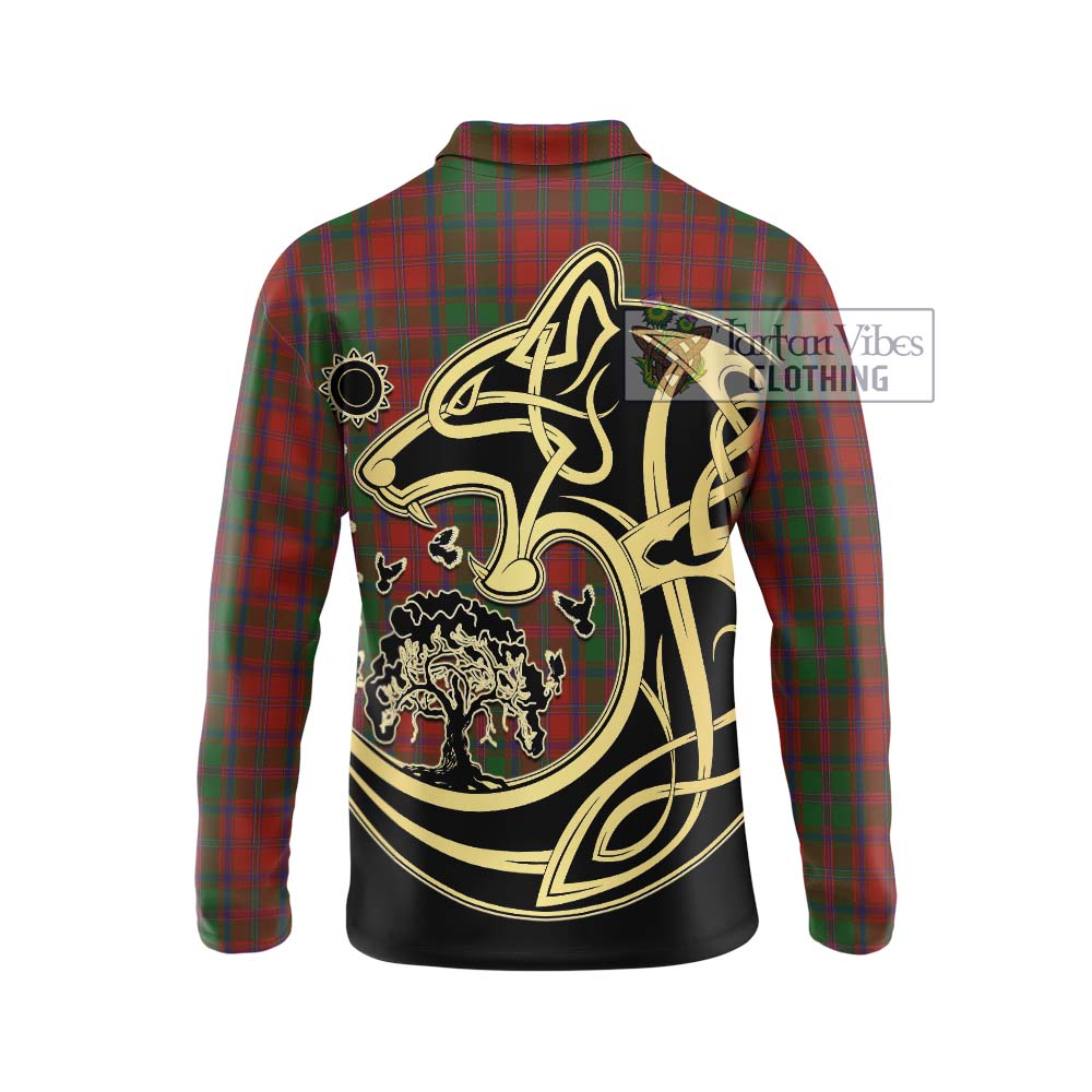 Stewart (Stuart) of Appin Tartan Long Sleeve Polo Shirt with Family Crest Celtic Wolf Style - Tartanvibesclothing Shop