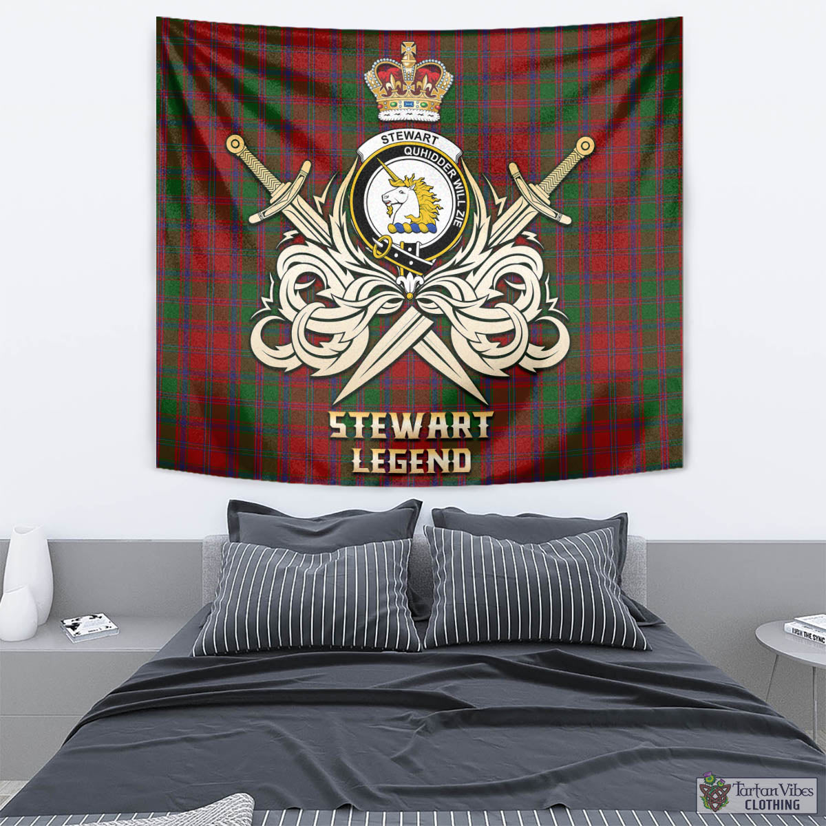 Tartan Vibes Clothing Stewart of Appin Tartan Tapestry with Clan Crest and the Golden Sword of Courageous Legacy