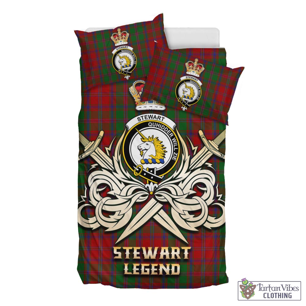 Tartan Vibes Clothing Stewart of Appin Tartan Bedding Set with Clan Crest and the Golden Sword of Courageous Legacy