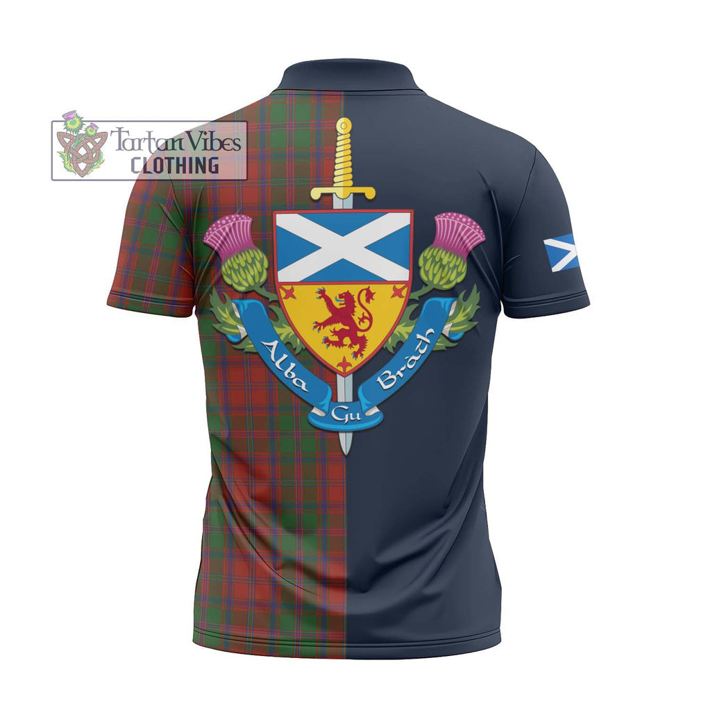 Tartan Vibes Clothing Stewart of Appin Tartan Zipper Polo Shirt with Scottish Lion Royal Arm Half Style