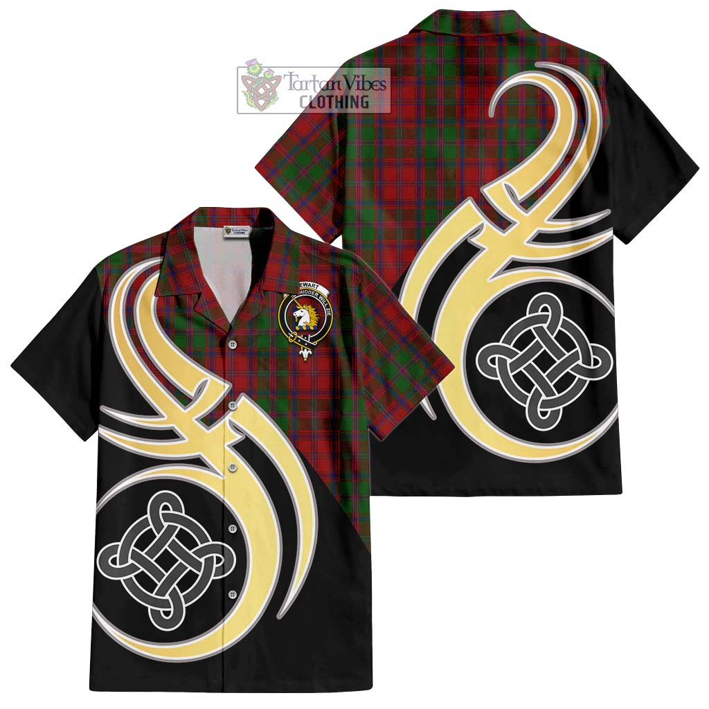 Stewart (Stuart) of Appin Tartan Short Sleeve Button Shirt with Family Crest and Celtic Symbol Style - Tartan Vibes Clothing