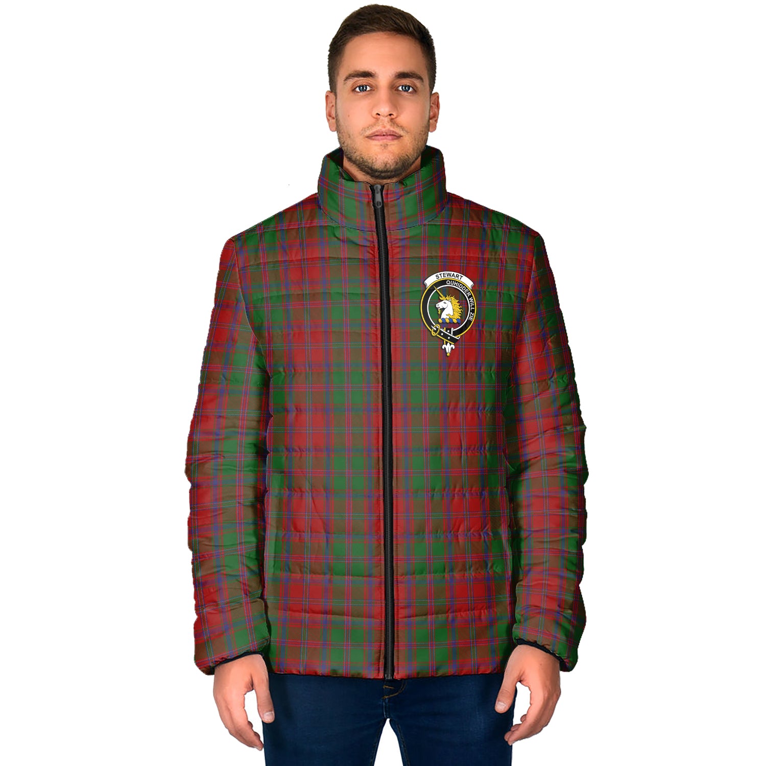 Stewart (Stuart) of Appin Tartan Padded Jacket with Family Crest - Tartan Vibes Clothing