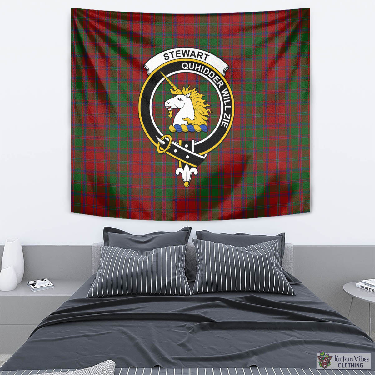 Tartan Vibes Clothing Stewart of Appin Tartan Tapestry Wall Hanging and Home Decor for Room with Family Crest