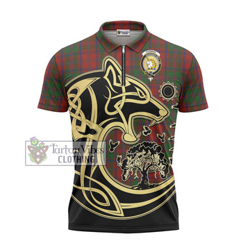 Stewart (Stuart) of Appin Tartan Zipper Polo Shirt with Family Crest Celtic Wolf Style