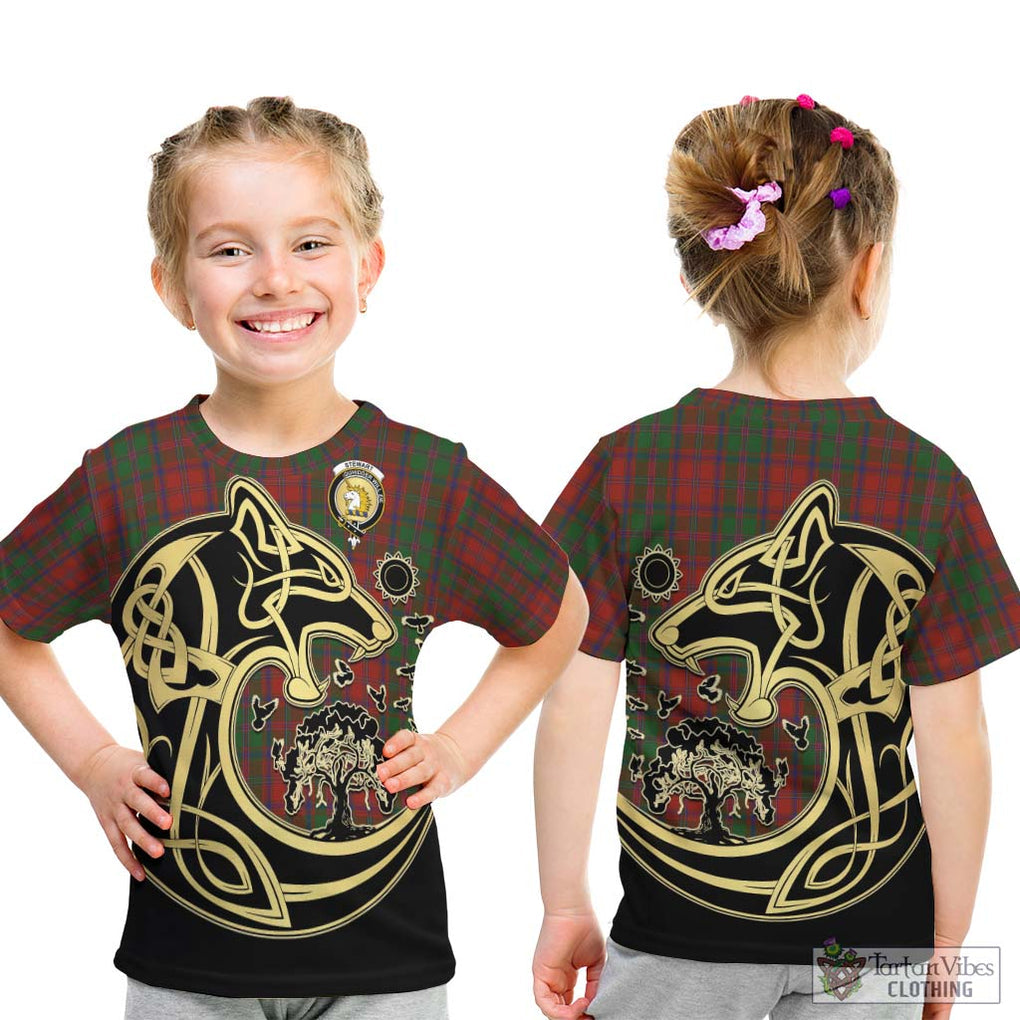 Stewart (Stuart) of Appin Tartan Kid T-Shirt with Family Crest Celtic Wolf Style - Tartan Vibes Clothing