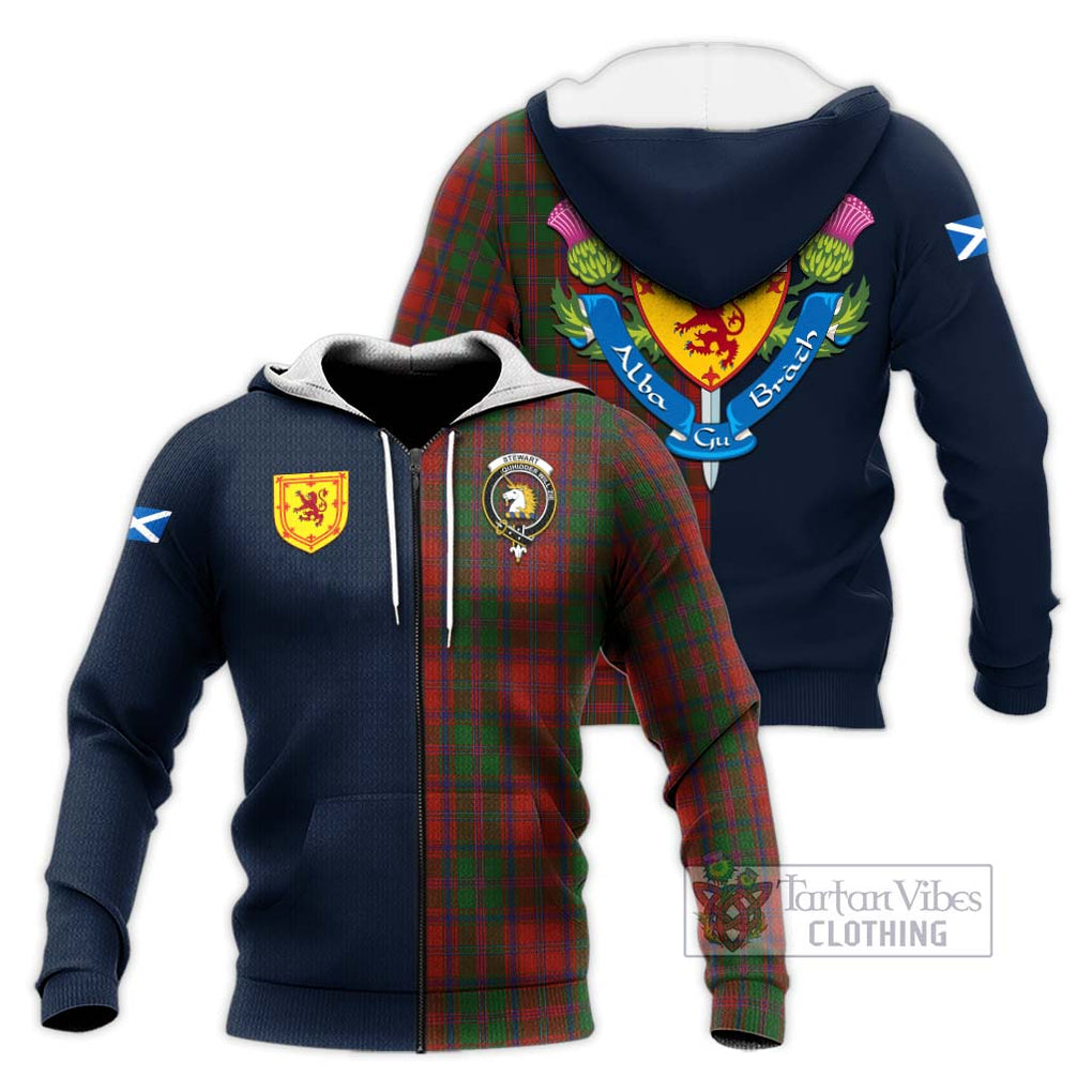 Tartan Vibes Clothing Stewart of Appin Tartan Knitted Hoodie with Scottish Lion Royal Arm Half Style