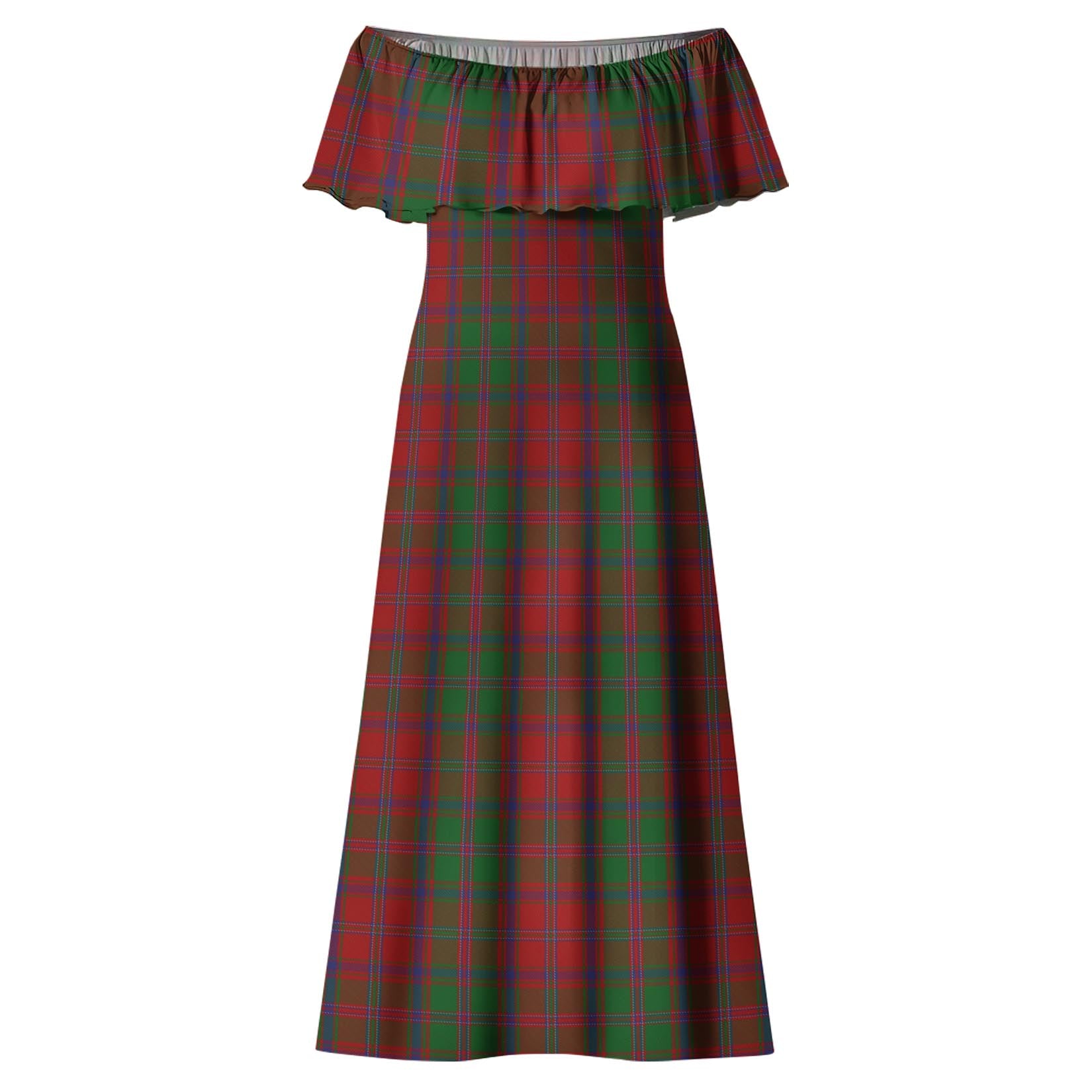 Stewart of Appin Tartan Off Shoulder Long Dress - Tartanvibesclothing