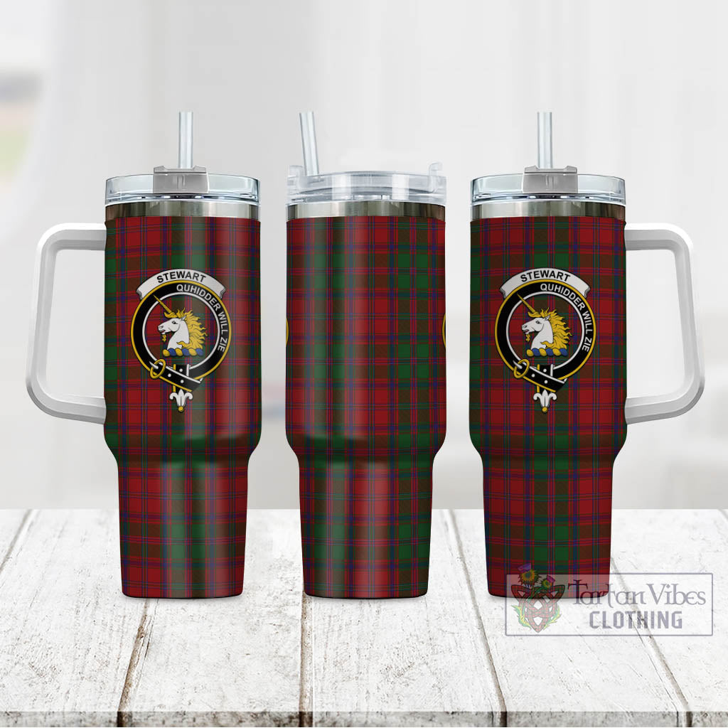 Tartan Vibes Clothing Stewart of Appin Tartan and Family Crest Tumbler with Handle