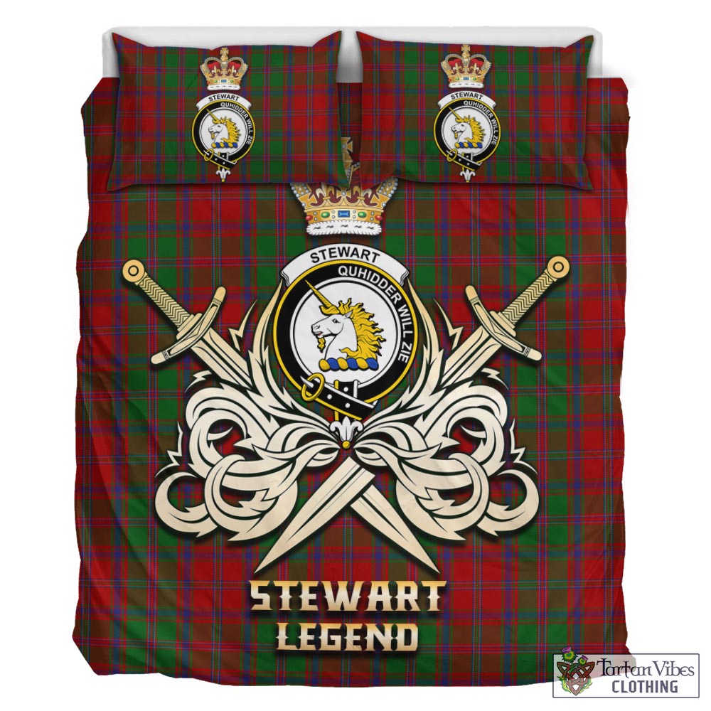 Tartan Vibes Clothing Stewart of Appin Tartan Bedding Set with Clan Crest and the Golden Sword of Courageous Legacy