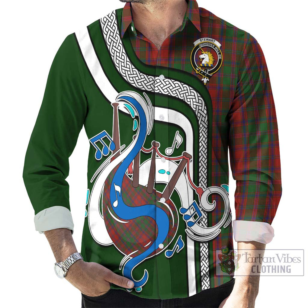 Stewart (Stuart) of Appin Tartan Long Sleeve Button Shirt with Epic Bagpipe Style - Tartanvibesclothing Shop