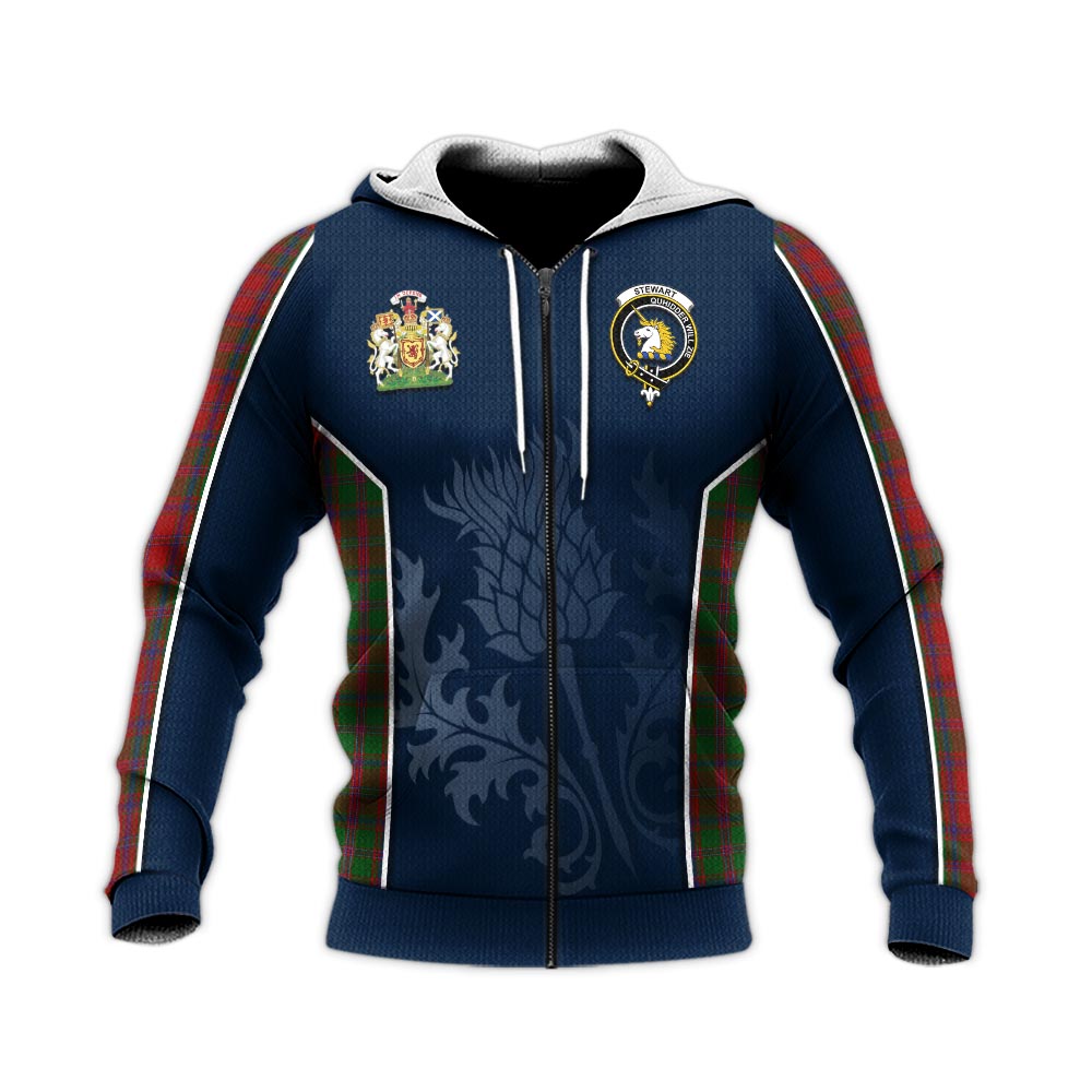 Tartan Vibes Clothing Stewart of Appin Tartan Knitted Hoodie with Family Crest and Scottish Thistle Vibes Sport Style