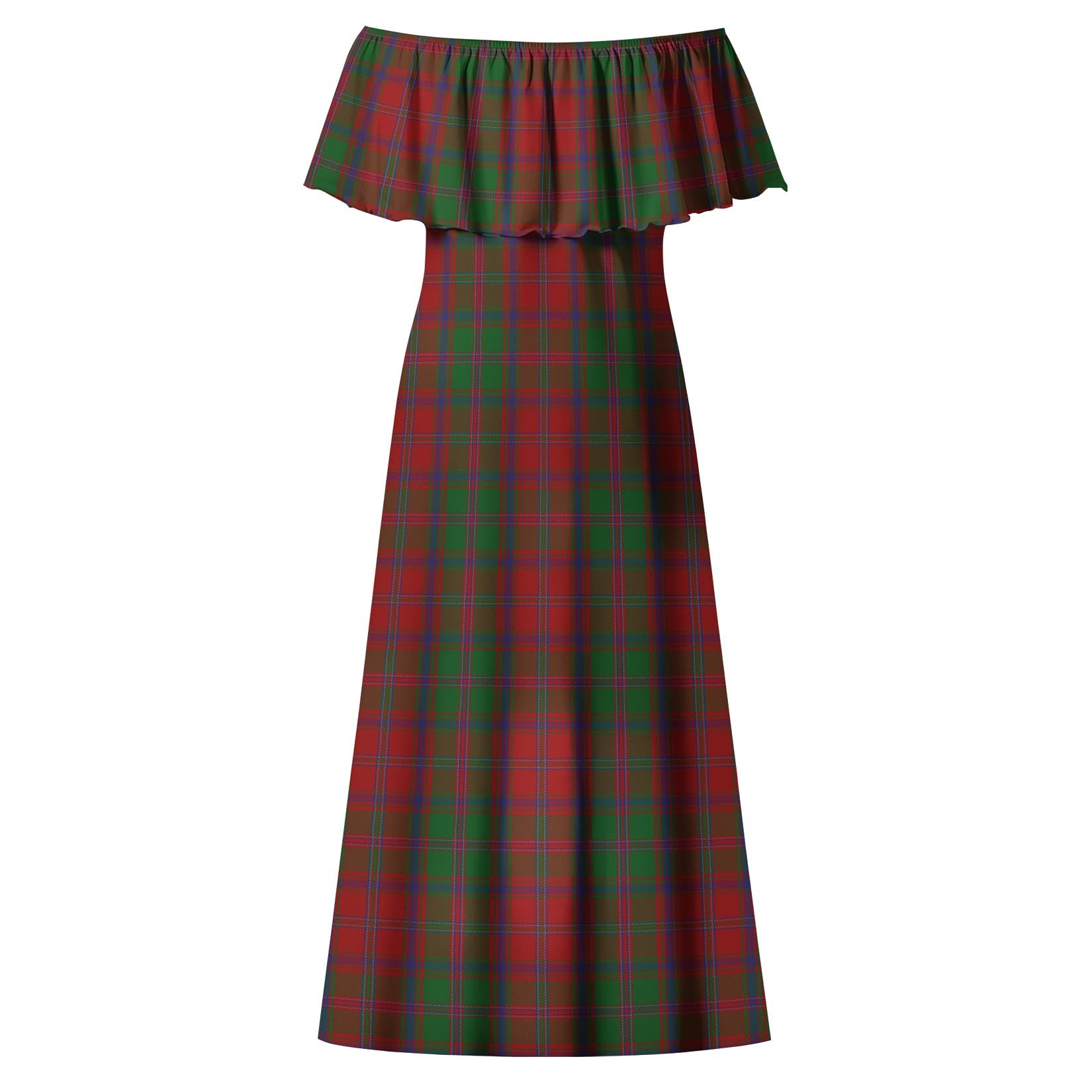 Stewart of Appin Tartan Off Shoulder Long Dress - Tartanvibesclothing