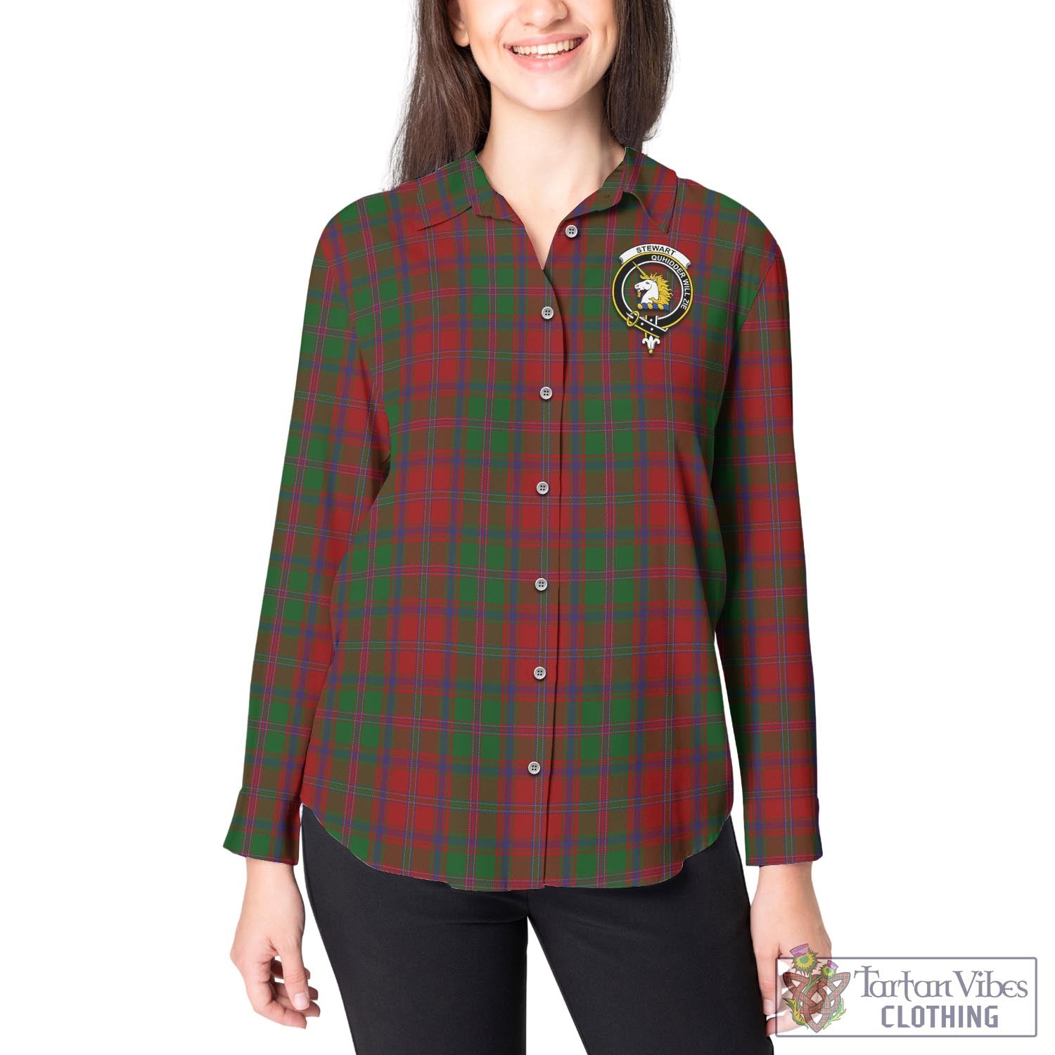 Tartan Vibes Clothing Stewart of Appin Tartan Womens Casual Shirt with Family Crest