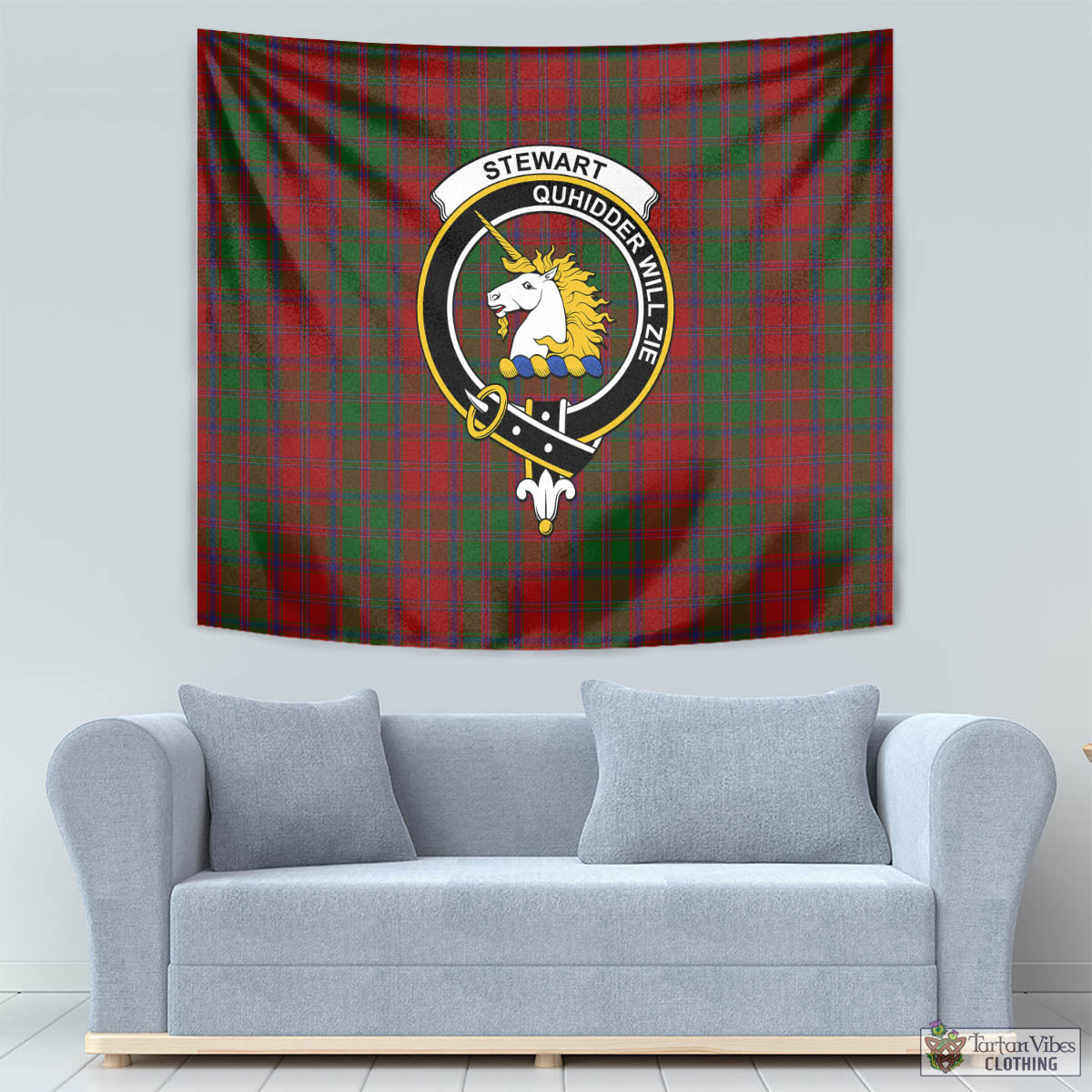 Tartan Vibes Clothing Stewart of Appin Tartan Tapestry Wall Hanging and Home Decor for Room with Family Crest