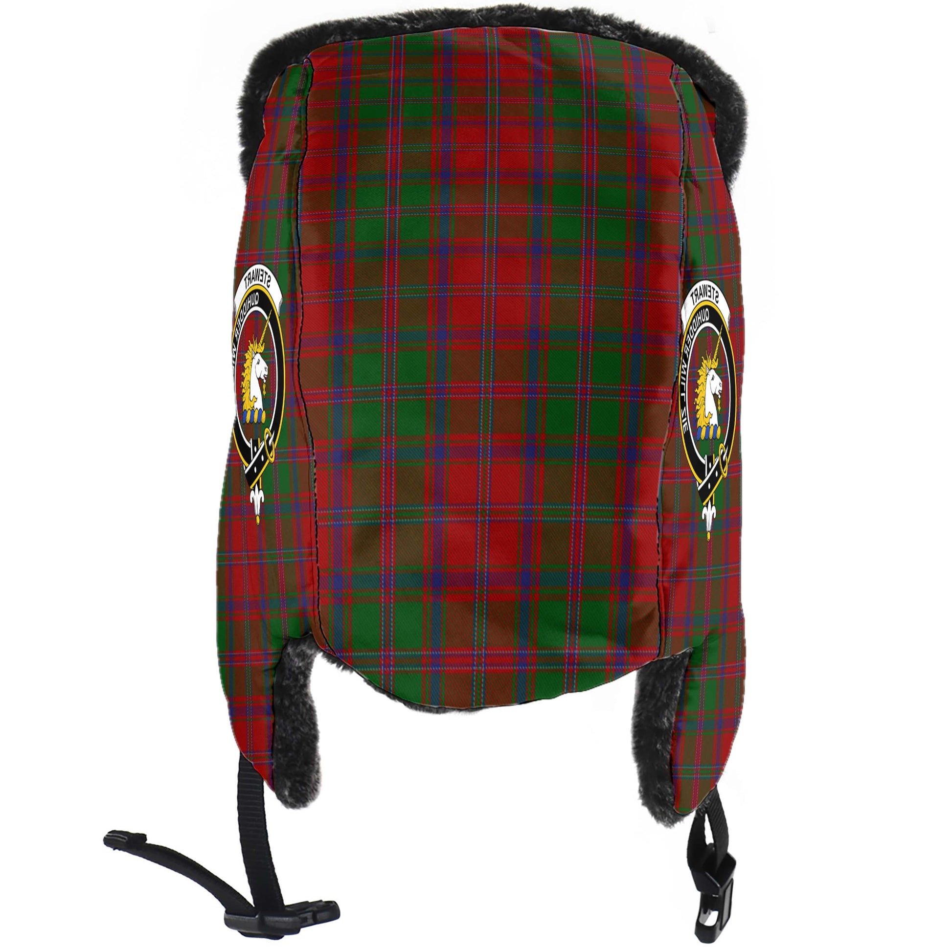 Stewart of Appin Tartan Winter Trapper Hat with Family Crest - Tartanvibesclothing